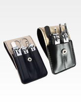Nethers Voyage 6 In 1 (with Scissors / Tweezer) Standard Stainless Steel Manicure / Nail Clipper Set With Soft Faux Leather Carrier Case - Black